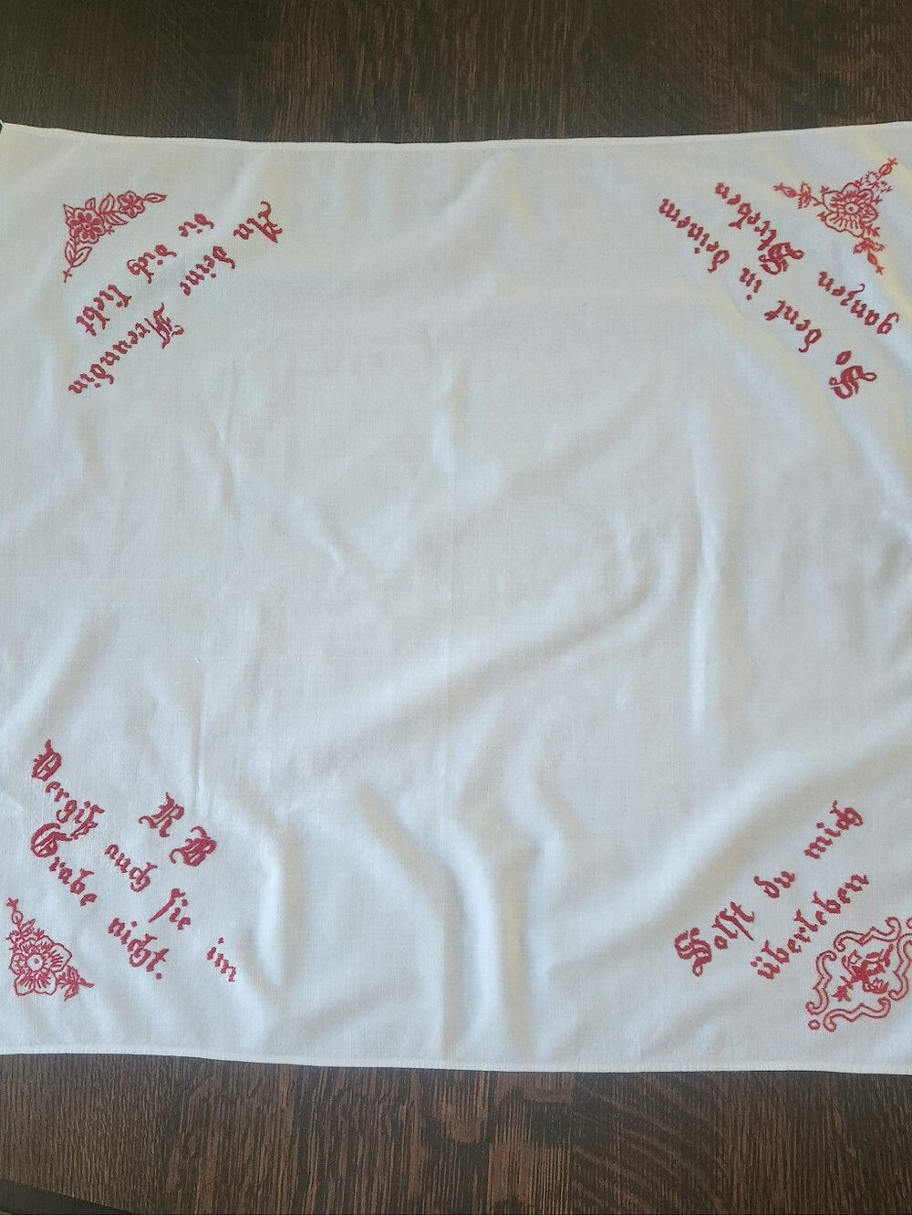 Unique Vintage German Austrian Linen Hand Embroidered Tablecloth EUC $39